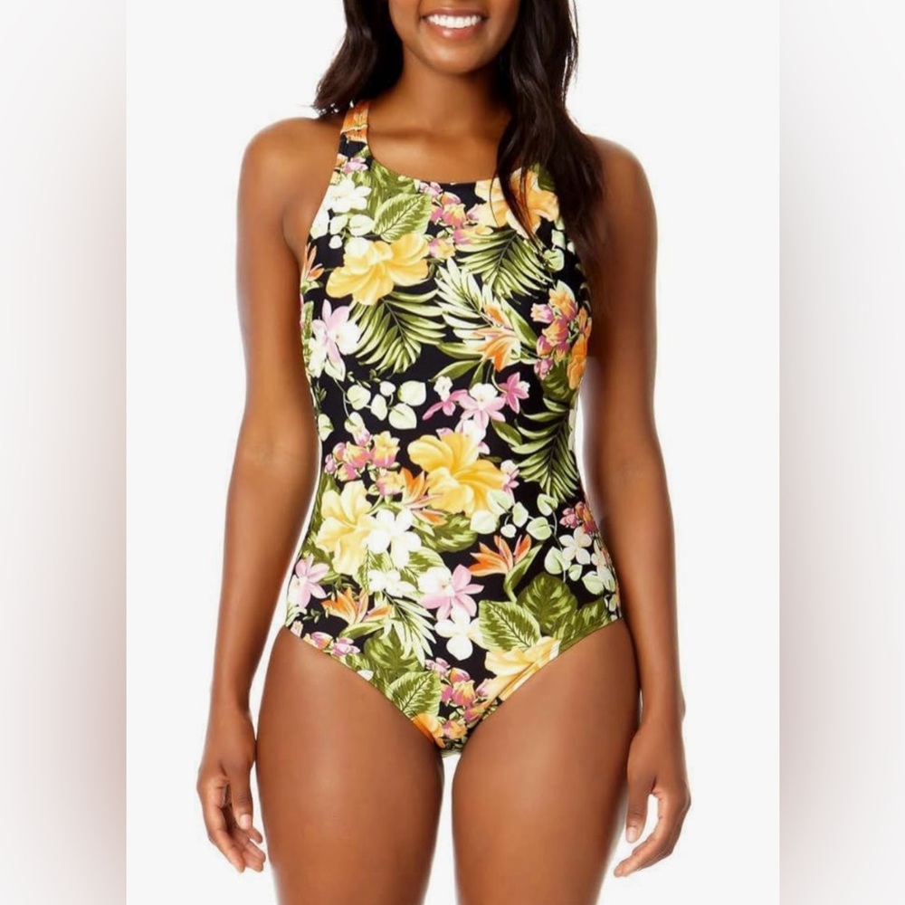 New Hurley Swimsuit UPF 50+ Sun tropical Floral One Piece NWT medium